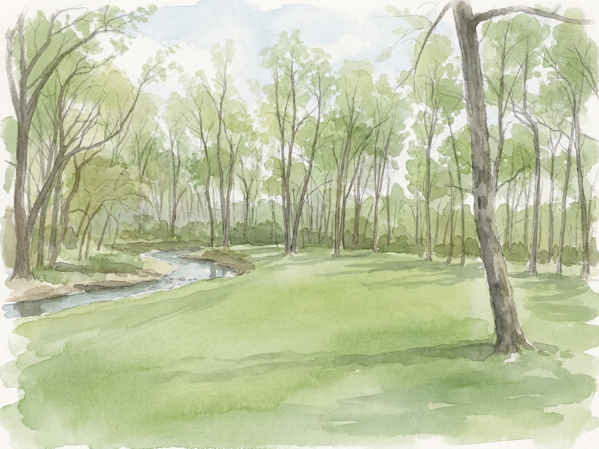 Before: the yard today, painted in watercolor