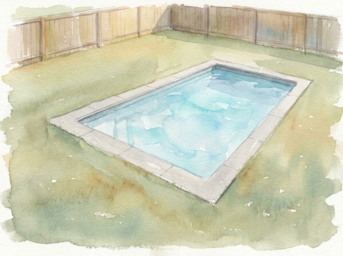 Before: the yard today, painted in watercolor