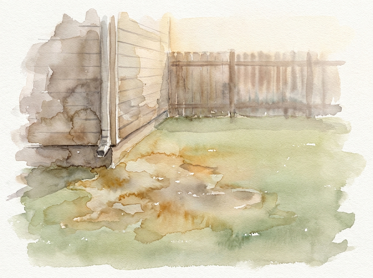 Before: the yard today, painted in watercolor