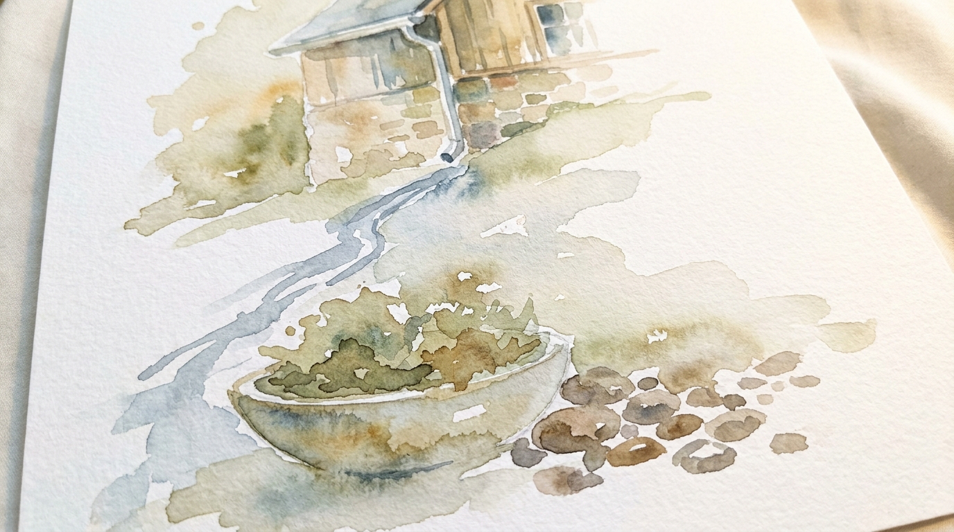 Put it where the water already goes: watercolor study
