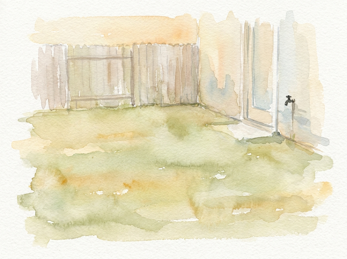 Before: the yard today, painted in watercolor