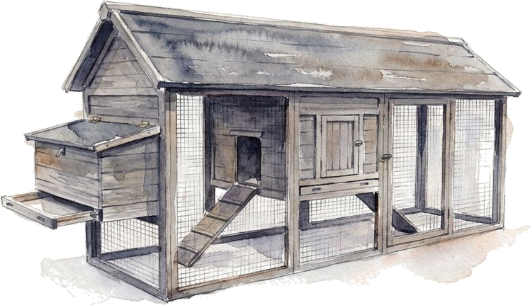 Watercolor of the PawHut 100in Backyard Coop by PawHut, painted for the studio