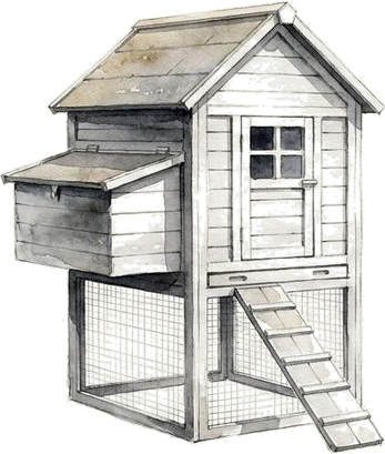 Watercolor of the Rugged Ranch Omaha Coop by Rugged Ranch, painted for the studio
