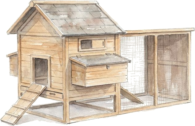 Watercolor of the TRIXIE Natura Coop by TRIXIE, painted for the studio