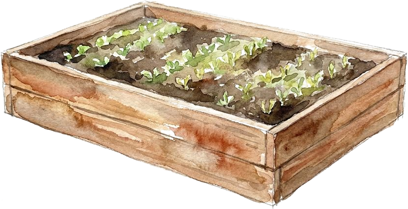 Raised Veggie Bed, watercolor